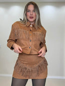 Conjunto em Camurça com Franja Short Saia e Jaqueta