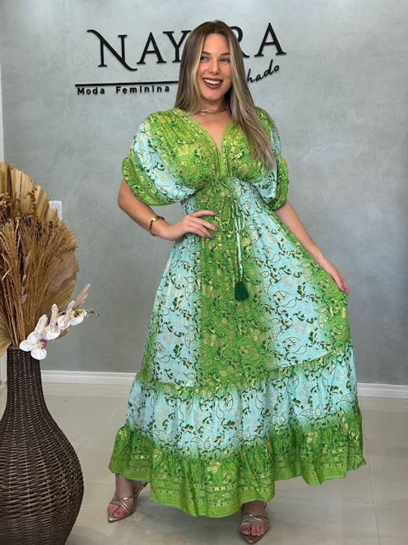 Vestido Indiano Manga Morcego