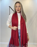 Cachecol feminino em cashmere vermelho com franjas