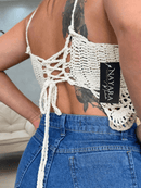 Cropped em Crochê Concha com Alças Ajustáveis Feminino