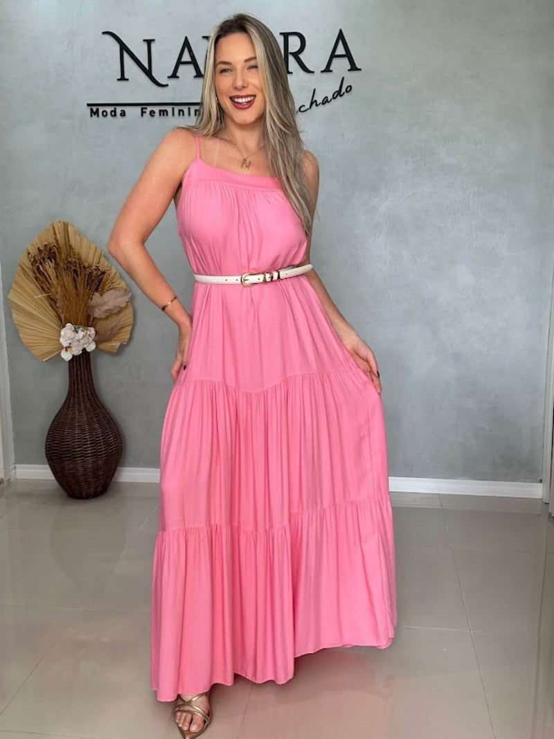 Vestido longo amplo - ajuste na alça