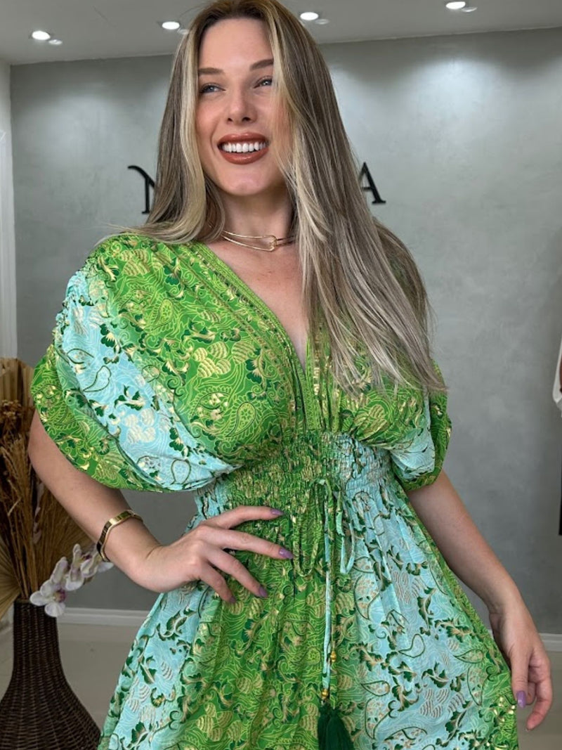 Vestido Indiano Manga Morcego