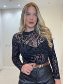 Body Tule com Alto Relevo em Veludo