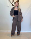 Conjunto de Inverno Aveludado Feminino Camisão e Pantalona