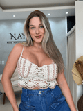 Cropped em Crochê Concha com Alças Ajustáveis Feminino