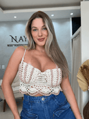 Cropped em Crochê Concha com Alças Ajustáveis Feminino