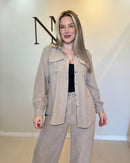 Conjunto de Inverno Aveludado Feminino Camisão e Pantalona