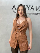 Macacão Colete Courino + Cropped - Loja Nayara Machado