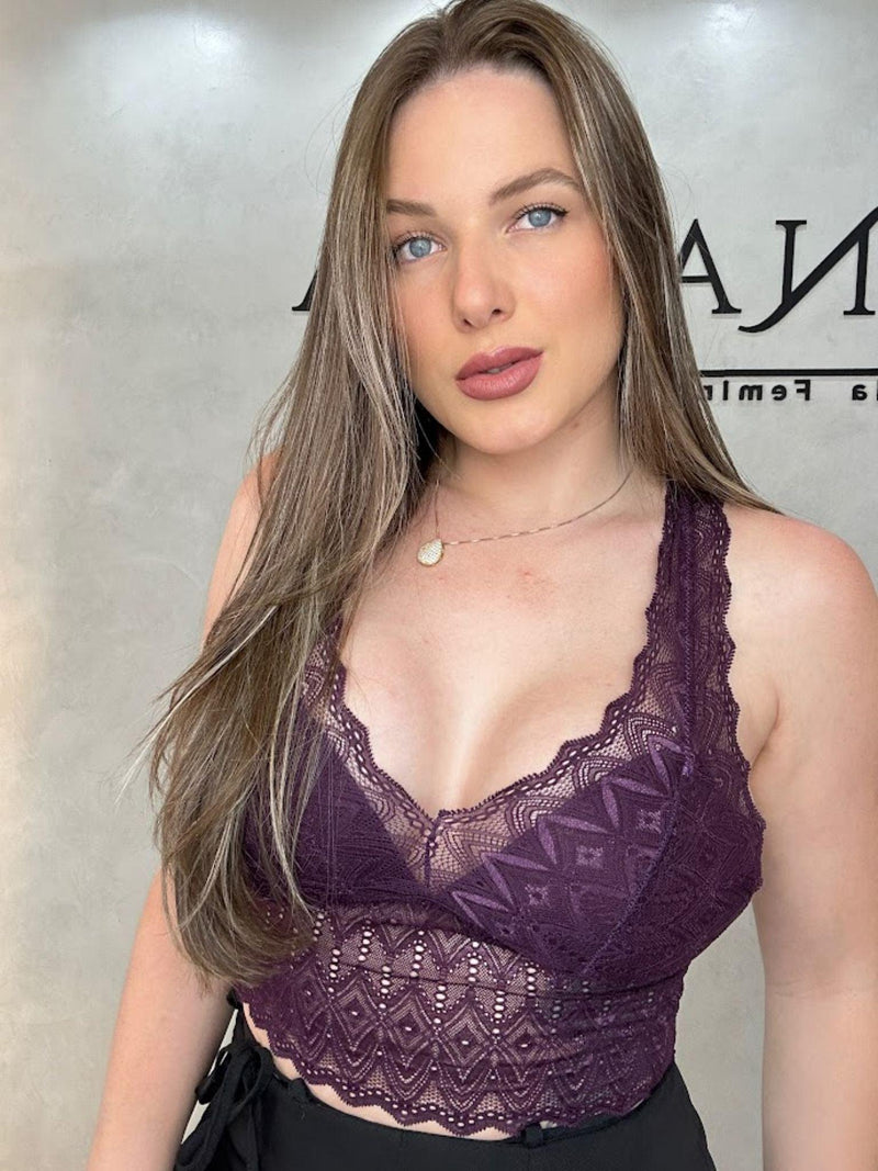 Cropped Renda de Poliamida em X - Loja Nayara Machado