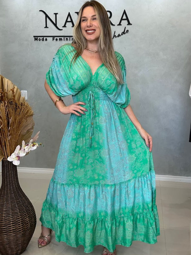 Vestido Indiano Manga Morcego