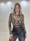 Body Tule com Alto Relevo em Veludo