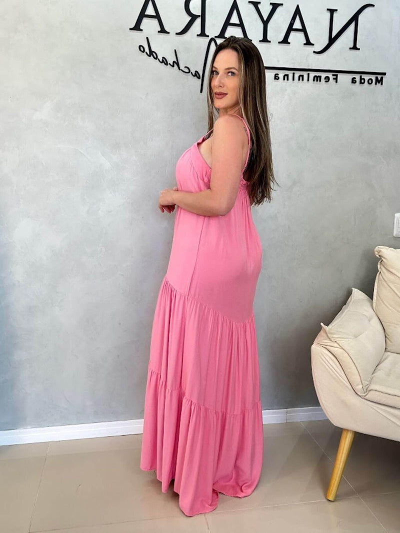 Vestido longo amplo - ajuste na alça - Loja Nayara Machado