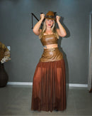 Conjunto Liliana em Courino com Saia Longa em Tule