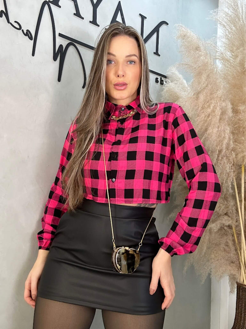Camisa Cropped Xadrez Pink - Loja Nayara Machado