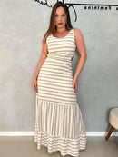 Vestido Longo Linho Listras - Loja Nayara Machado