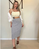 Saia Midi Tricô Mousse Feminina com Fenda