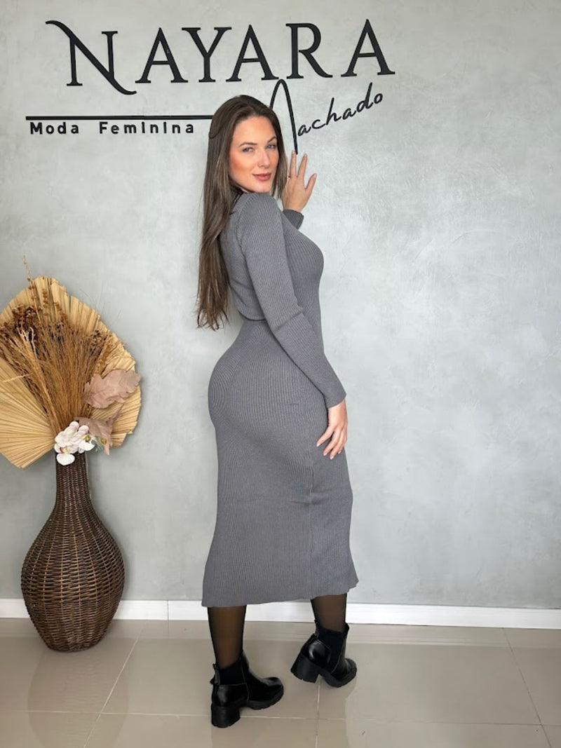Vestido Modal Canelado Midi