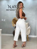 Calça Wide Leg Curta Off White