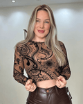 Cropped Tule com Alto Relevo em Veludo