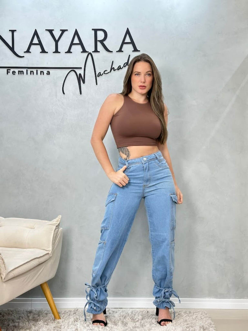Calça Wide Leg Jeans - Cargo