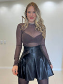 Blusa Tule com Elastano e Punho Drapeado