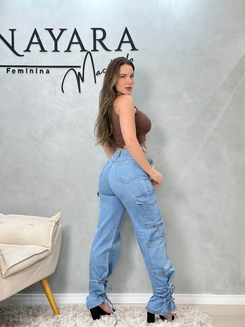 Calça Wide Leg Jeans - Cargo