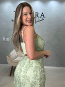 Conjunto saia midi + Cropped flor tule