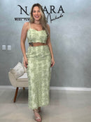 Conjunto saia midi + Cropped flor tule