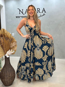 Vestido Indiano Costas em V com Babado