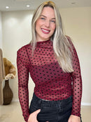Conjunto Tule Poá em Veludo com Cropped 2 Peças