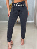 Calça Jeans Mom Preta Destonada