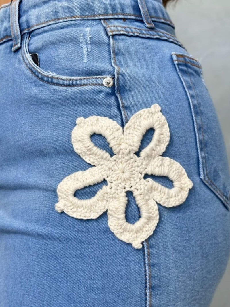 Saia Jeans Bordado