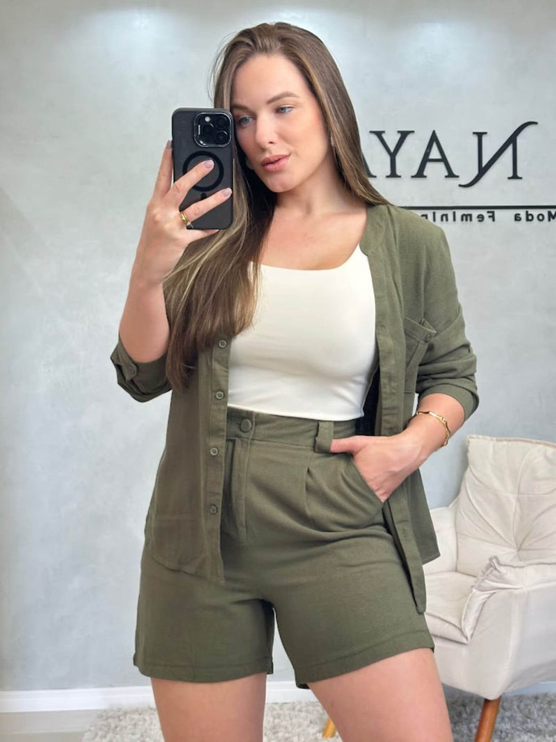 Camisa Linho Gola V Essenza