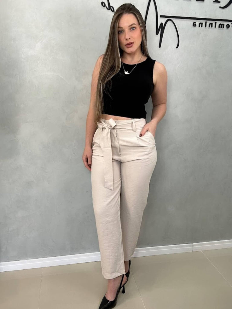 Calça alfaiataria skinny com cinto laço - Loja Nayara Machado