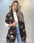 Cachecol feminino em cashmere marrom estampado