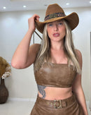 Conjunto Liliana em Courino com Saia Longa em Tule