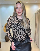 Body Tule com Alto Relevo em Veludo