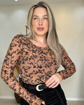 Blusa Tule com Alto Relevo em Veludo - Flores Mini