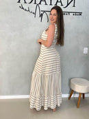 Vestido Longo Linho Listras - Loja Nayara Machado