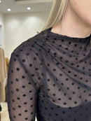 Conjunto Tule Poá em Veludo com Cropped 2 Peças