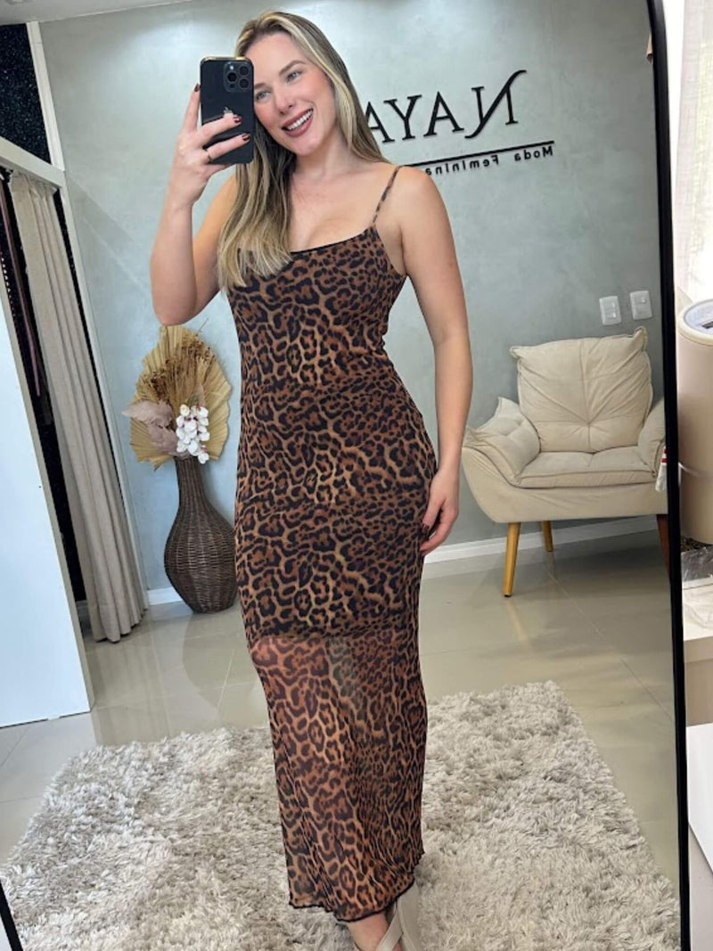 Vestido Longo Animal Print - Tule Reto