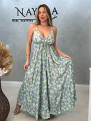 Vestido Indiano Costas em V com Babado