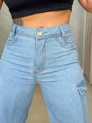 Calça Wide Leg Jeans - Cargo