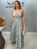 Vestido Indiano Costas em V com Babado