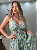 Vestido Indiano Costas em V com Babado