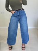 Calça Pantacourt Jeans 100% Algodão com Cinto em Camurça //