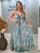 Vestido Indiano Costas em V com Babado