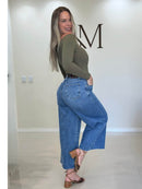Calça Pantacourt Jeans 100% Algodão com Cinto em Camurça //