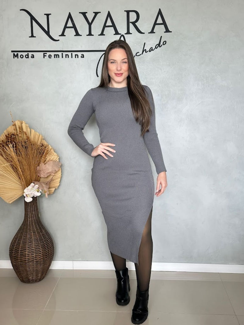 Vestido Modal Canelado Midi