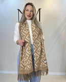 Cachecol feminino em cashmere bege estampado